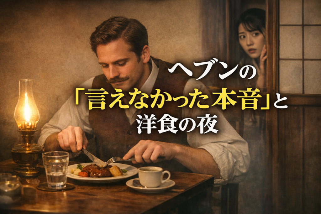 洋食を嬉しそうに食べるヘブンとそれを見てしまったトキ
